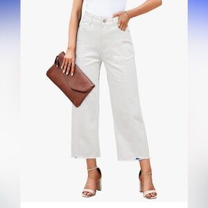 Sidefeel White Wide-Leg Cropped Cotten Jeans